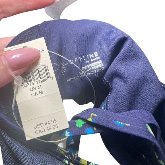 Offline by Aerie Navy Floral Medium Support Sports Bra Size M NWT Wire Free - Picture 2 of 5